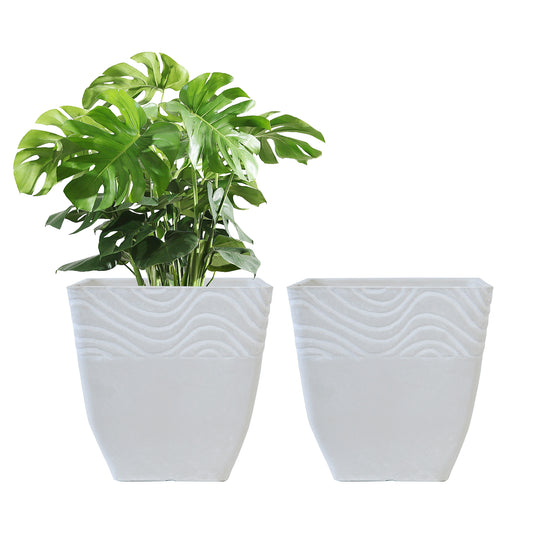 GreenShip Planter 8 inch for Indoor Outdoor Plants,  Set of 2 Modern Decorative Plant Pots with Drainage Hole,  Decorative Flower Pots