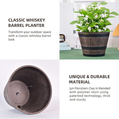 GreenShip 12 inch Classic Large Whiskey Barrel Planter with Drainage Hole,Large Planter for Indoor Outdoor Garden Home Plants