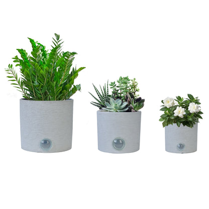 GreenShip Cylinder Self-Watering Plant Pots for Indoor Plants, 5 6 8 inch Set of 3 Planter with Self-Watering Spikes, Modern Decorative Flower Pots