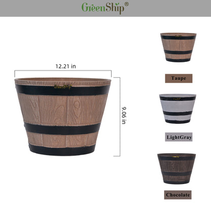 GreenShip 12 inch Classic Large Whiskey Barrel Planter with Drainage Hole,Large Planter for Indoor Outdoor Garden Home Plants