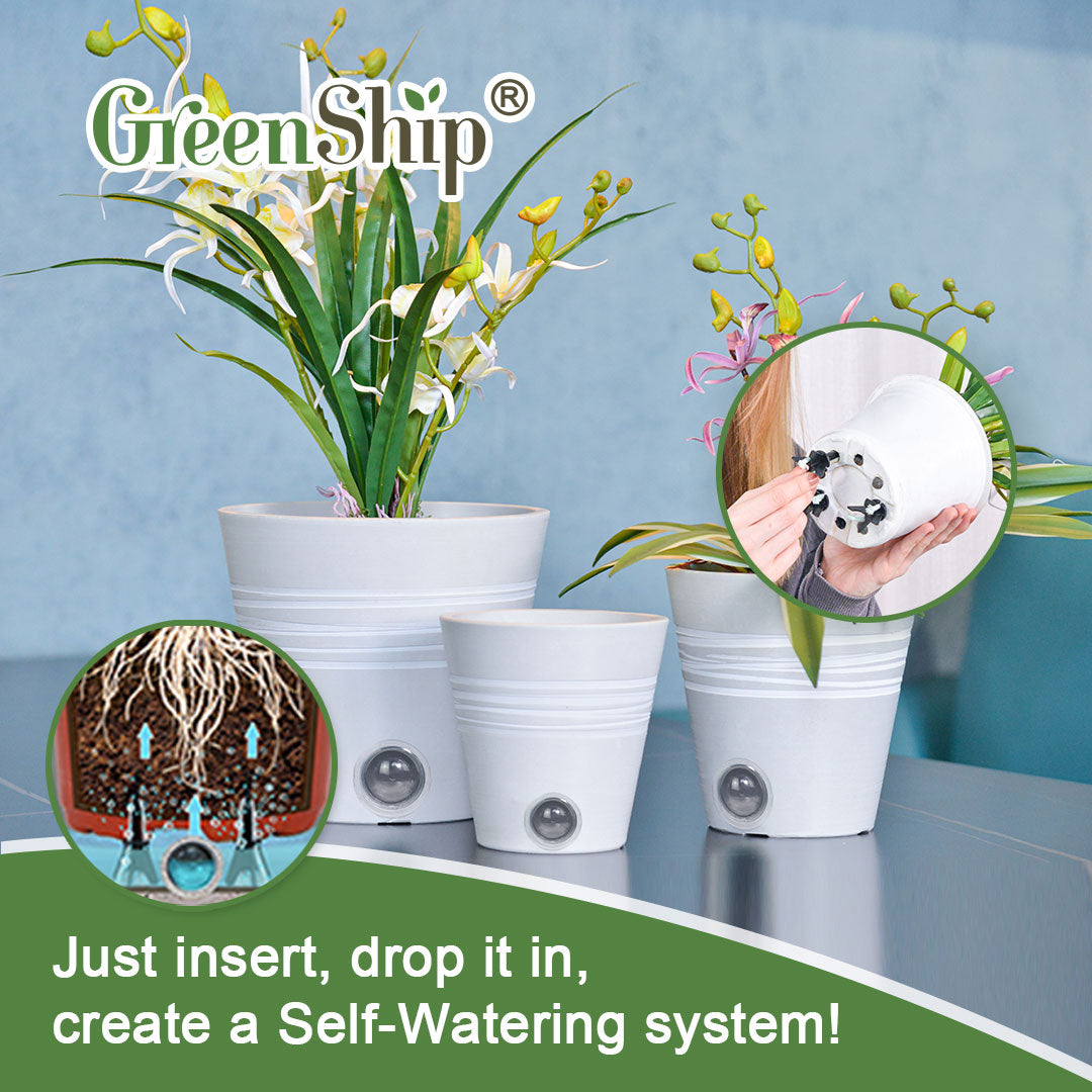 GreenShip Self Watering Pots for Indoor Plants, 5 inch 6 inch 8 inch Set of 3 Planter with Self-Watering Spikes, White Modern Decorative Flower Pots