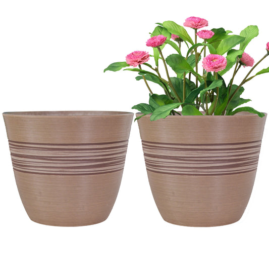 GreenShip Planter for Indoor Outdoor Plants,  Set of 2 Modern Decorative Plant Pots with Drainage Hole,  Decorative Flower Pots