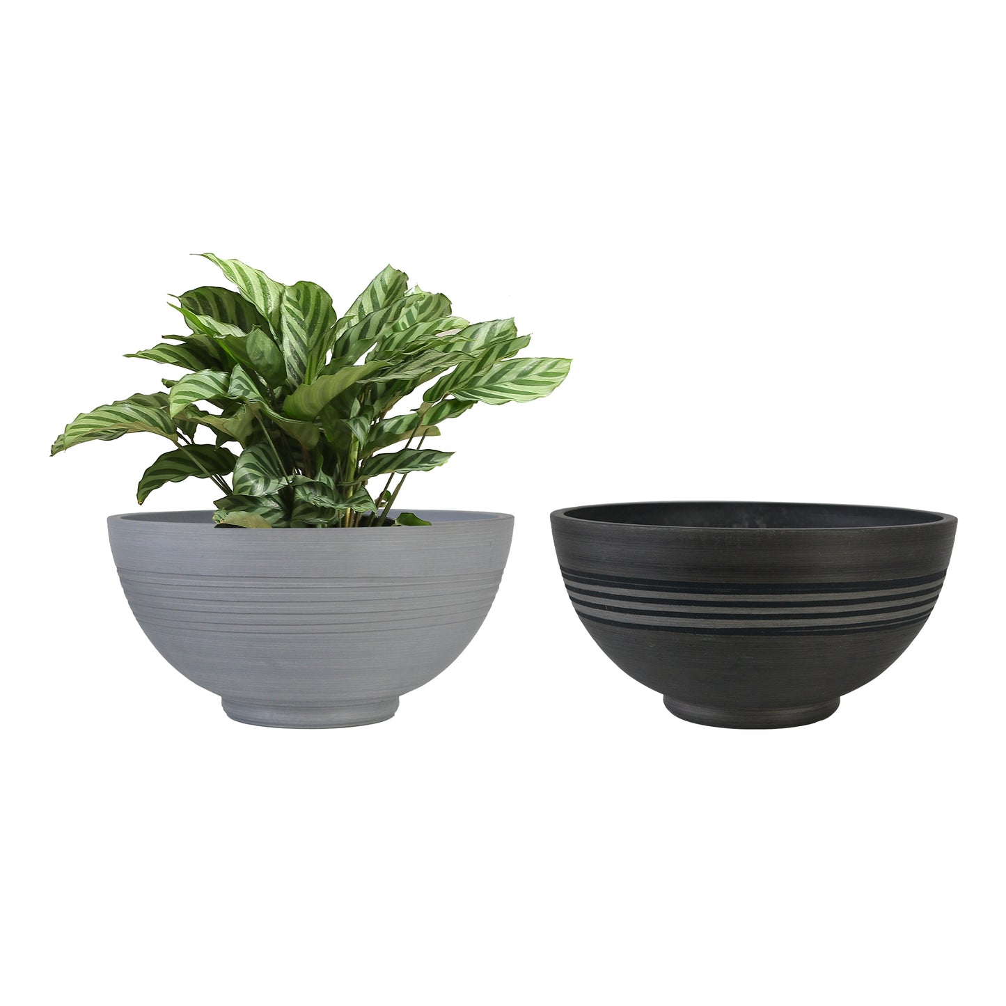 GreenShip 13 inch Planter for Indoor Plants,  Set of 2 Modern Decorative Plant Pots with Drainage Hole,  Cute Bowl Shape Flower Pots