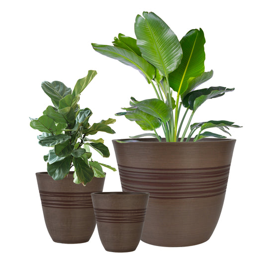 GreenShip Plant Pots 6 inch 8 inch 12 inch for Indoor Outdoor Plants,  Set of 3 Modern Decorative Planter with Drainage Hole,  Decorative Flower Pots