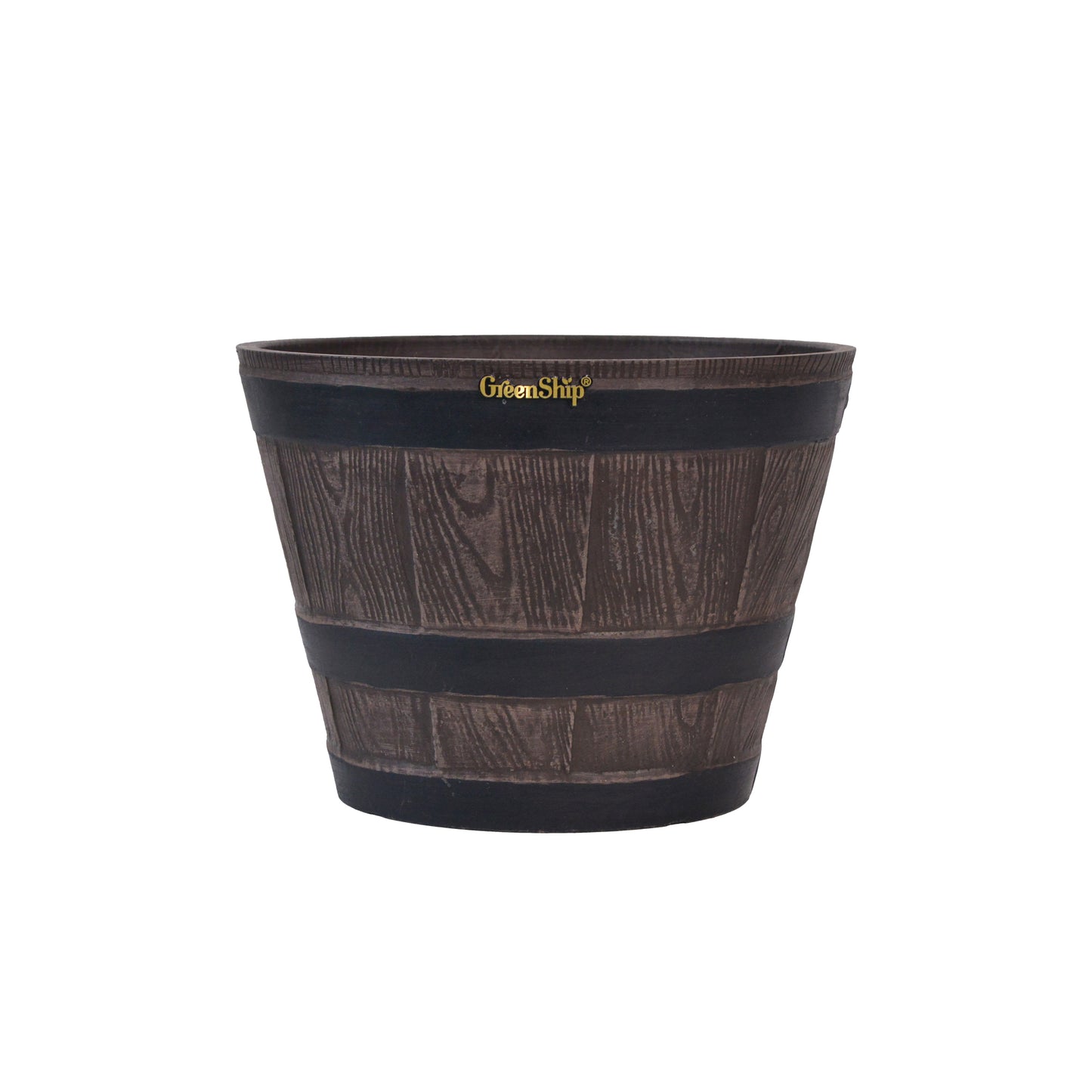 GreenShip 12 inch Classic Large Whiskey Barrel Planter with Drainage Hole,Large Planter for Indoor Outdoor Garden Home Plants