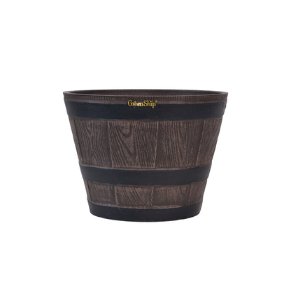 GreenShip 12 inch Classic Large Whiskey Barrel Planter with Drainage Hole,Large Planter for Indoor Outdoor Garden Home Plants