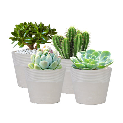 GreenShip Plant Pots 4 inch for Indoor Plants,  4 Modern Decorative Plant Pots with Drainage Hole,  Plant Pots for Succulent and Little Snake Plants,Decorative Flower Pots