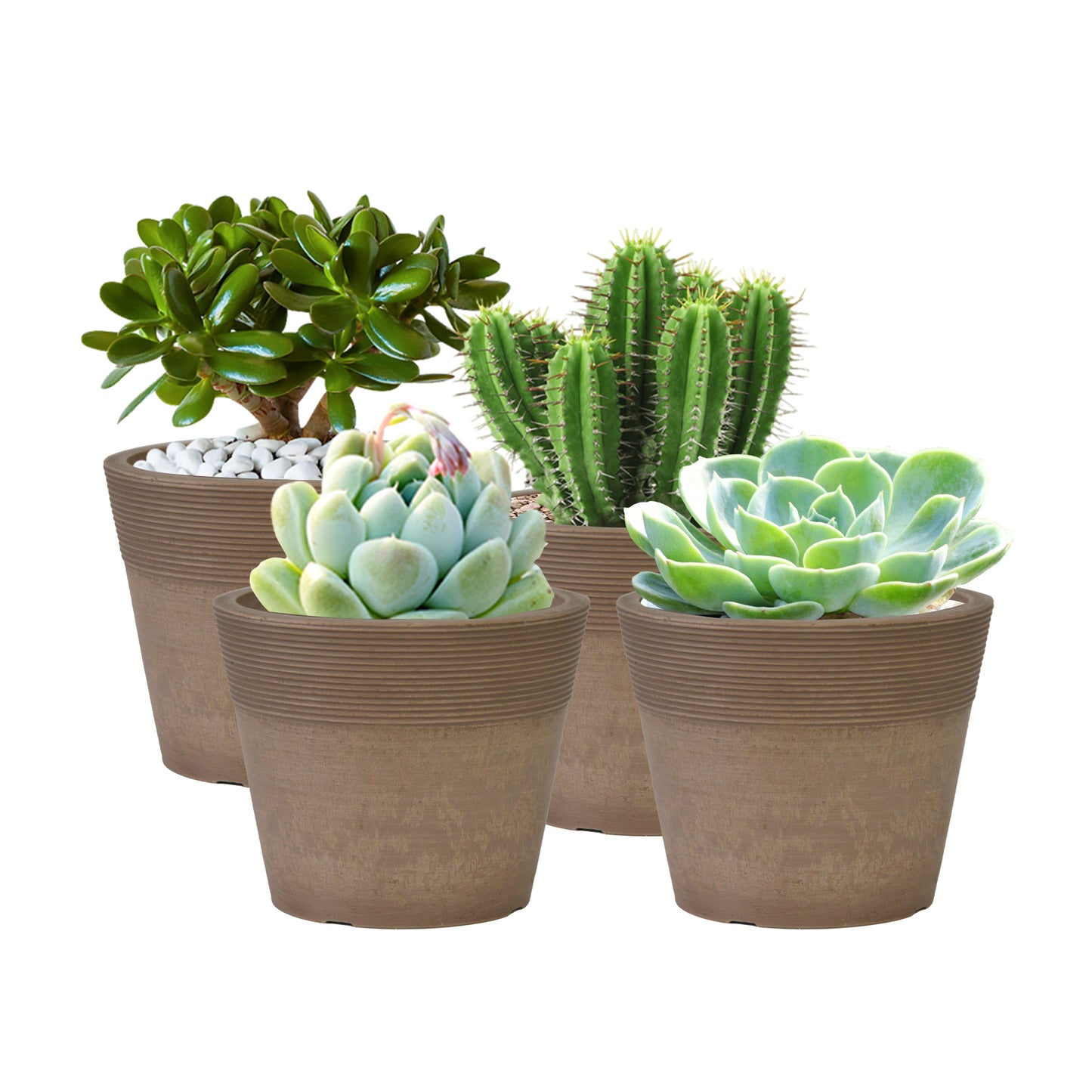 GreenShip Plant Pots 4 inch for Indoor Plants,  4 Modern Decorative Plant Pots with Drainage Hole,  Plant Pots for Succulent and Little Snake Plants,Decorative Flower Pots