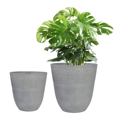 GreenShip Planter 8 inch 12 inch for Indoor Outdoor Plants,  Set of 2 Modern Decorative Plant Pots with Drainage Hole,  Decorative Flower Pots