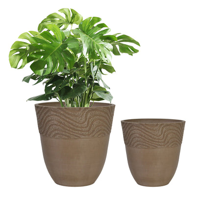 GreenShip Planter 8 inch 12 inch for Indoor Outdoor Plants,  Set of 2 Modern Decorative Plant Pots with Drainage Hole,  Decorative Flower Pots